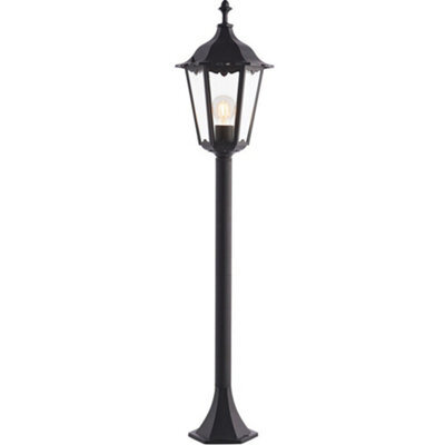 Outdoor Lamp Post Lantern Bollard Light Matt Black & Glass 1M Tall Garden Led - image 1