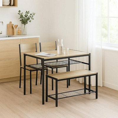 Urbn-Living 4-Piece Wooden Dining Set With Metal Frame Table, 2 Chairs & Bench - Oak - image 1