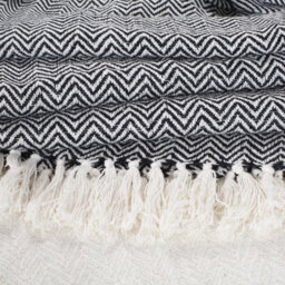Ehc Pair Pack Chevron Cotton Throws For Sofa, Chair Blanket 127 X 152Cm  ( Pack Of 2 ) - Ivory / Black - thumbnail 4
