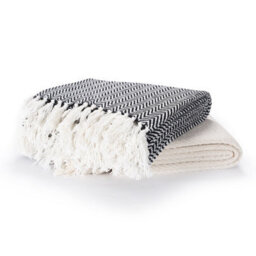 Ehc Pair Pack Chevron Cotton Throws For Sofa, Chair Blanket 127 X 152Cm  ( Pack Of 2 ) - Ivory / Black - thumbnail 3