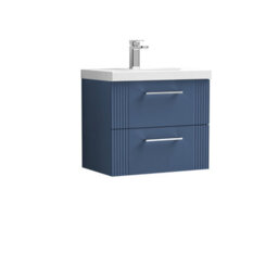 Balterley Belvide Partial Fluted 2 Drawer Wall Hung Vanity Unit With 1 Tap Hole Thin-Edge Basin- 600mm - Satin Blue