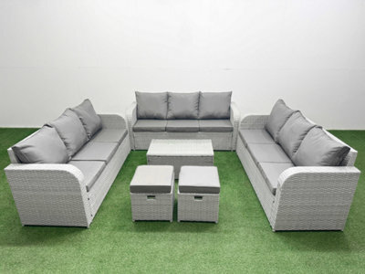 Fimous Pe Rattan Lounge Sofa Set 11 Seater Outdoor Garden Furniture Set Rectangular Coffee Table 3 Seater Sofa 2 Stools Light Grey - image 1