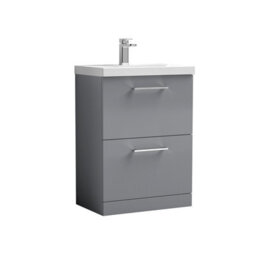 Balterley  Contemporary Bathroom 2 Soft Close Drawer & Thin-Edge Floor Standing Vanity Unit Basin, Satin Grey, 600mm - thumbnail 1