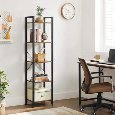 Songmics 5-Tier Storage Rack, Bookshelf With Steel Frame, For Living Room, Office, Study, Hallway, Industrial Style, Rustic Brown - image 1