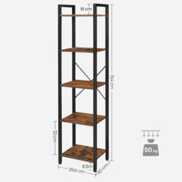 Songmics 5-Tier Storage Rack, Bookshelf With Steel Frame, For Living Room, Office, Study, Hallway, Industrial Style, Rustic Brown - thumbnail 9