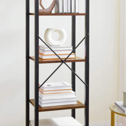 Songmics 5-Tier Storage Rack, Bookshelf With Steel Frame, For Living Room, Office, Study, Hallway, Industrial Style, Rustic Brown - thumbnail 7