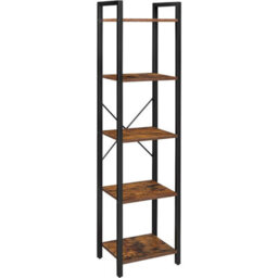Songmics 5-Tier Storage Rack, Bookshelf With Steel Frame, For Living Room, Office, Study, Hallway, Industrial Style, Rustic Brown - thumbnail 5