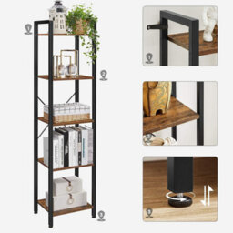 Songmics 5-Tier Storage Rack, Bookshelf With Steel Frame, For Living Room, Office, Study, Hallway, Industrial Style, Rustic Brown - thumbnail 6