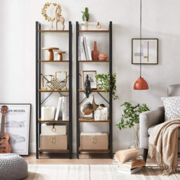 Songmics 5-Tier Storage Rack, Bookshelf With Steel Frame, For Living Room, Office, Study, Hallway, Industrial Style, Rustic Brown - thumbnail 3