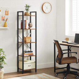 5-Tier Storage Rack, Bookshelf With Steel Frame, For Living Room, Office, Study, Hallway, Industrial Style, Rustic Brown