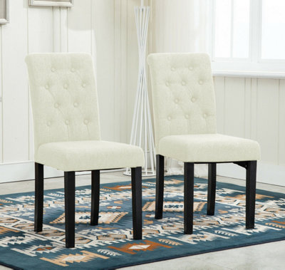 Set Of 2 Tufted Button Back Fabric Dining Chairs Cream By Mcc Direct - image 1
