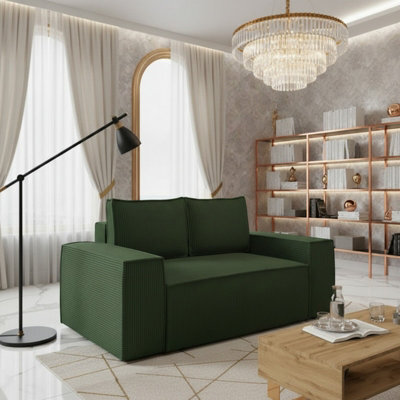 Malaga Small Mdf Sofa Bed With Sleeping Function Dl Fold Out Seat Storage Compartment 188X94X104Cm Green Corduroy - image 1