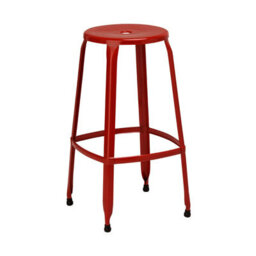 Orsina Red Metal Disc Stool, Light Weight And Durable Counter Height Bar Stools, Modern Kitchen Stool With Footrest - thumbnail 1