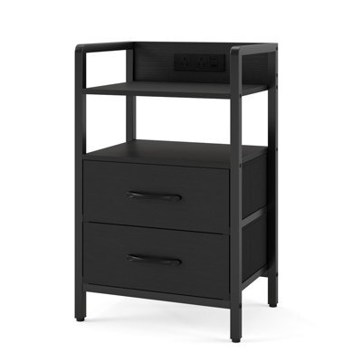 Costway Nightstand With Charging Station Rgb Led Lights 2 Fabric Drawers - image 1