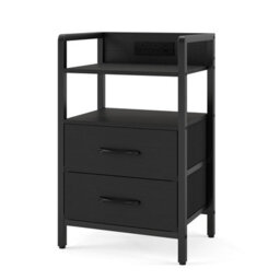 Costway Nightstand With Charging Station Rgb Led Lights 2 Fabric Drawers - thumbnail 1