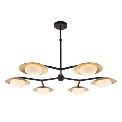 Gold & Bronze Semi Flush 6 Bulb Ceiling Light - Pebble Shaped Opal Glass Shades - image 1