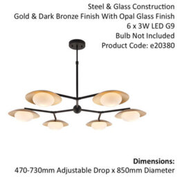 Gold & Bronze Semi Flush 6 Bulb Ceiling Light - Pebble Shaped Opal Glass Shades - thumbnail 2