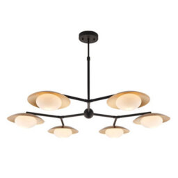 Gold & Bronze Semi Flush 6 Bulb Ceiling Light - Pebble Shaped Opal Glass Shades - thumbnail 1