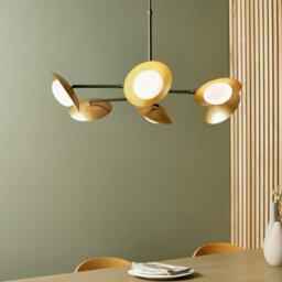 Gold & Bronze Semi Flush 6 Bulb Ceiling Light - Pebble Shaped Opal Glass Shades - thumbnail 5