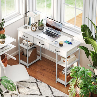 Homcom Computer Writing Desk With Power Outlets, Drawers, Shelves, White - image 1