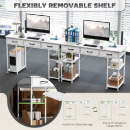 Homcom Computer Writing Desk With Power Outlets, Drawers, Shelves, White - thumbnail 6