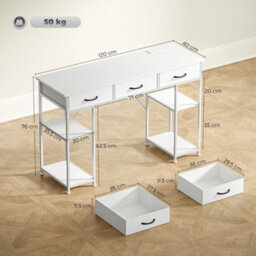 Homcom Computer Writing Desk With Power Outlets, Drawers, Shelves, White - thumbnail 3