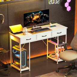 Homcom Computer Writing Desk With Power Outlets, Drawers, Shelves, White - thumbnail 9