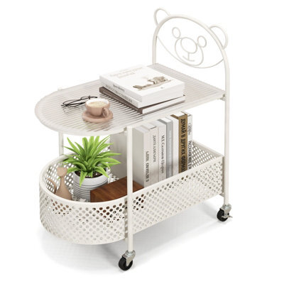Gainoom White Mobile Glass Coffee Table 2-Tier Modern Cocktail Table - image 1