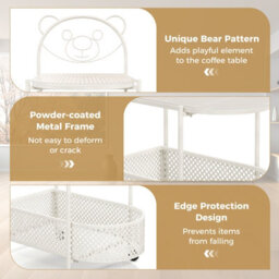Gainoom White Mobile Glass Coffee Table 2-Tier Modern Cocktail Table - thumbnail 7