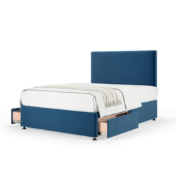 Bedmaster Marine Blue Plush Velvet 4 Drawer Divan Base And Plain Headboard Double