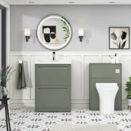Royal Bathrooms Elmore 600mm Floor Standing 2 Drawer Bathroom Vanity Unit With Traditional Ceramic Basin Sink - Matt Green - thumbnail 4
