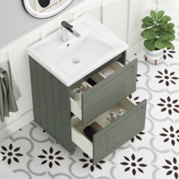 Royal Bathrooms Elmore 600mm Floor Standing 2 Drawer Bathroom Vanity Unit With Traditional Ceramic Basin Sink - Matt Green - thumbnail 5