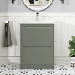 Royal Bathrooms Elmore 600mm Floor Standing 2 Drawer Bathroom Vanity Unit With Traditional Ceramic Basin Sink - Matt Green - thumbnail 3