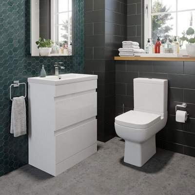 Affine Modern 600mm Bathroom Soft Close Drawer Vanity Unit Basin Toilet Wc Gloss White - image 1