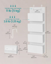 LEDREM Over-Door Storage Organiser, Hanging Storage With 4 Compartments, Wardrobe Storage Organiser, For Bedroom, Office - thumbnail 6