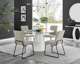 Furniturebox Uk Palma White Marble Effect Round Dining Table & 4 Taupe Halle Black Leg Chairs - thumbnail 1