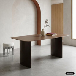 Sweeek - Dining Table With Tempered Glass Top, Sandblasted Finish, Seats 8 Brown 180X90X76 Cm - Lior - thumbnail 1