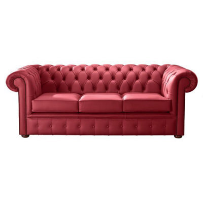 Chesterfield 3 Seater Shelly Cherry Leather Sofa Bespoke In Classic Style - image 1