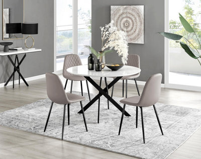 Furniturebox Uk Novara White Gloss Black Leg 120Cm Round Dining Table & 4 Cappuccino Corona Black Leg Chairs - image 1