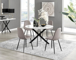 Furniturebox Uk Novara White Gloss Black Leg 120Cm Round Dining Table & 4 Cappuccino Corona Black Leg Chairs - thumbnail 1