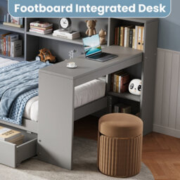 Btm 3Ft L Shape Daybed, Storage Drawers And Bookcase, Led Headboard With Charging Station, Grey, 90X190Cm - thumbnail 8