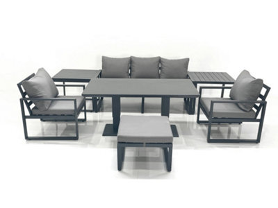 Fimous Outdoor Aluminium Garden Furniture Set With Adjustable Rising Lifting Dining Table 3 Seater Sofa 2 Chair Big Footstool - image 1