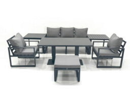 Fimous Outdoor Aluminium Garden Furniture Set With Adjustable Rising Lifting Dining Table 3 Seater Sofa 2 Chair Big Footstool - thumbnail 2