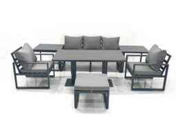 Fimous Outdoor Aluminium Garden Furniture Set With Adjustable Rising Lifting Dining Table 3 Seater Sofa 2 Chair Big Footstool - thumbnail 1