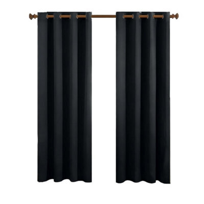 Aspire Homeware Plain Room Darkening Blackout Eyelet Curtain Pair Black (W)168Cm X (D)183Cm With Tie Back Pair - image 1