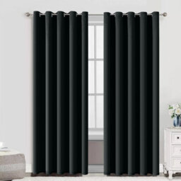 Aspire Homeware Plain Room Darkening Blackout Eyelet Curtain Pair Black (W)168Cm X (D)183Cm With Tie Back Pair - thumbnail 9