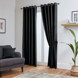 Aspire Homeware Plain Room Darkening Blackout Eyelet Curtain Pair Black (W)168Cm X (D)183Cm With Tie Back Pair - thumbnail 2