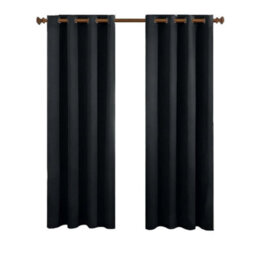 Aspire Homeware Plain Room Darkening Blackout Eyelet Curtain Pair Black (W)168Cm X (D)183Cm With Tie Back Pair - thumbnail 1
