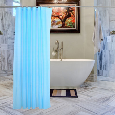 Neel Blue Shower Curtain With Hooks, Water-Resistant Vinyl Fabric, 180Cm X 180Cm Blue - image 1