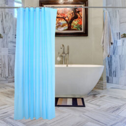 Neel Blue Shower Curtain With Hooks, Water-Resistant Vinyl Fabric, 180Cm X 180Cm Blue